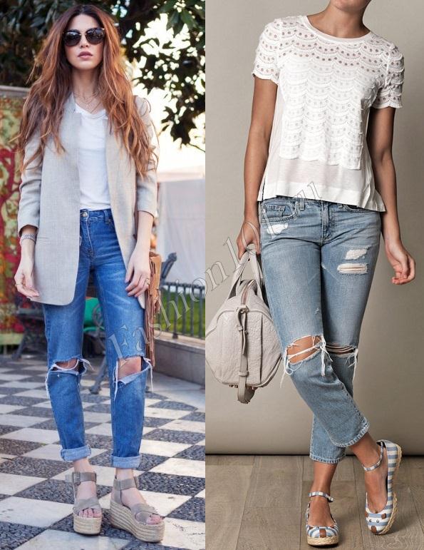 С чем носить эспадрильи на платформе: с джинсами и блейзером