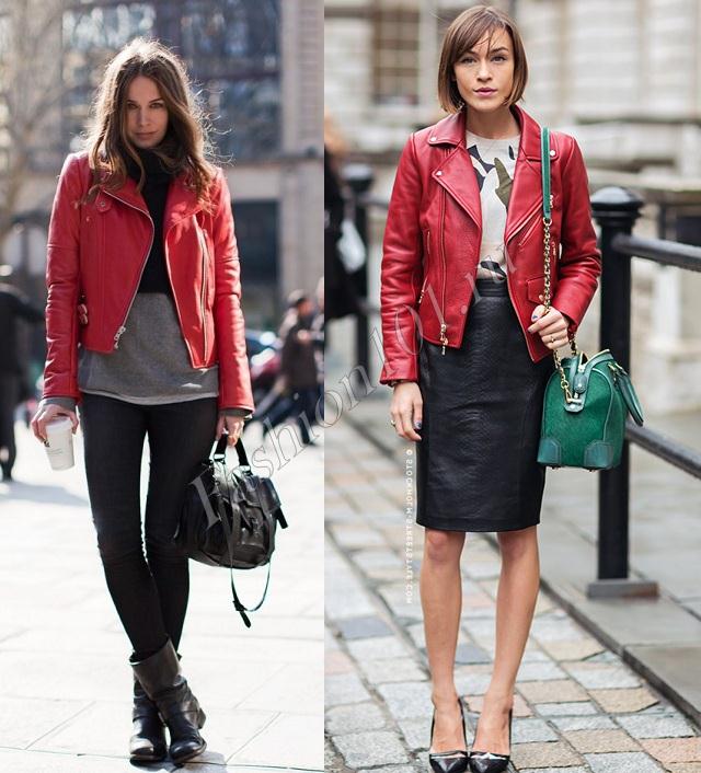 Модные образы с красной кожаной курткой