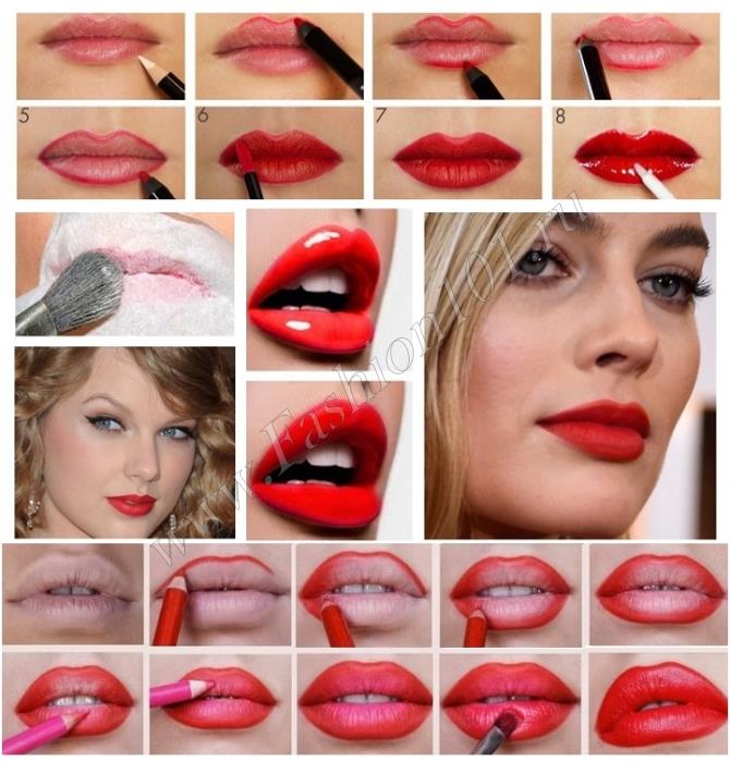 Как правильно красить губы красной помадой